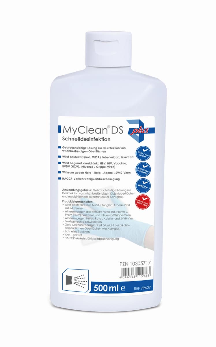 MyClean® DS Flächendesinfektion / Schnelldesinfektion (500ml Flasche) - Front Ansicht