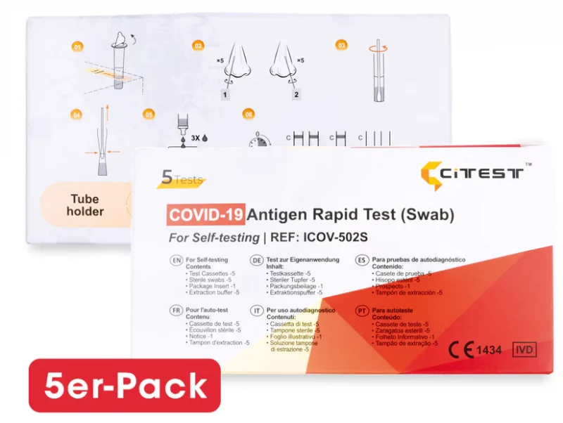 CITEST Diagnostics COVID-19 Antigen Rapid Test (Swab) Laientest AT1350/21 - 5er Pack